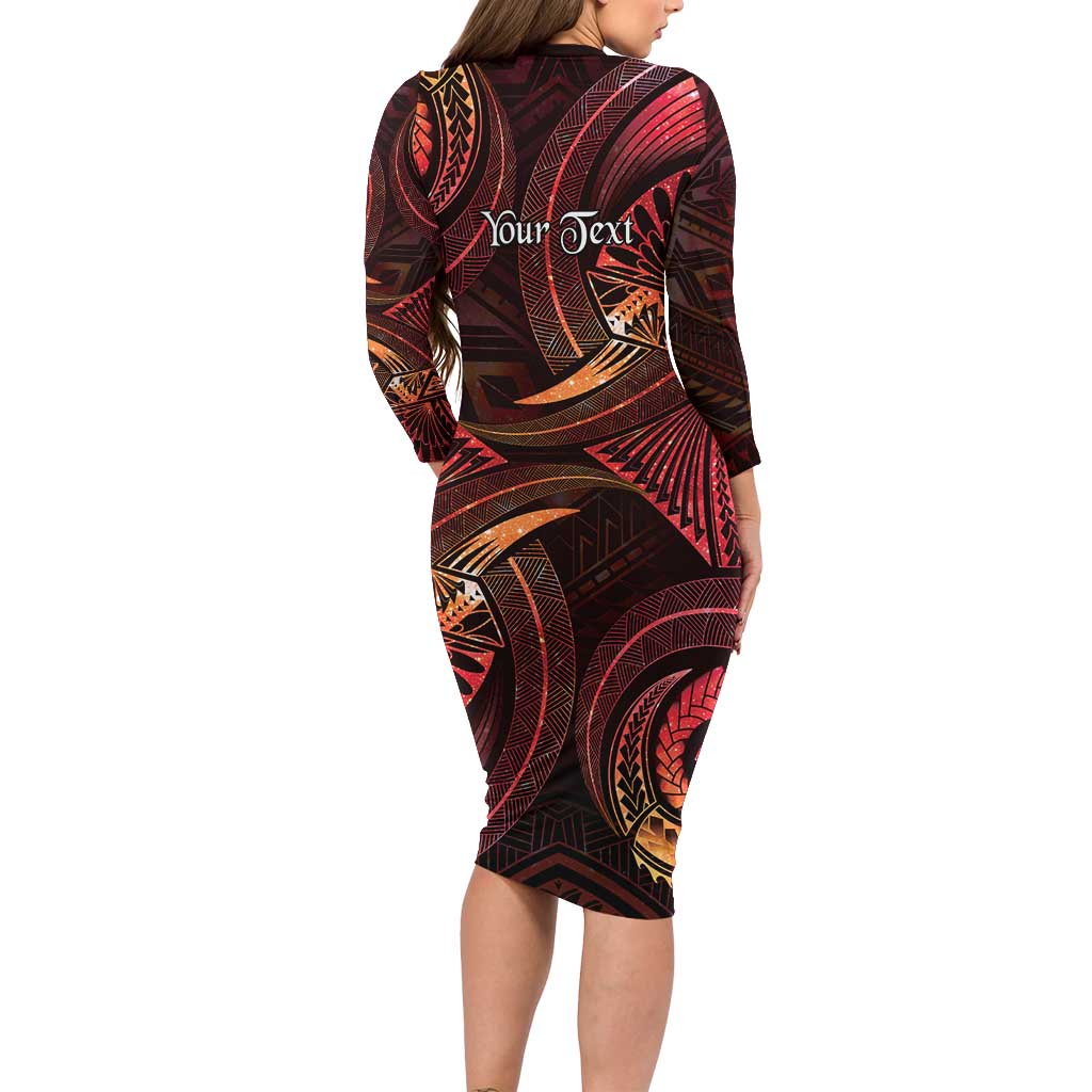 Personalised Polynesia Zodiac Aries Family Matching Long Sleeve Bodycon Dress and Hawaiian Shirt Galaxy Polynesian Pattern Chest Tattoo Style LT14 - Polynesian Pride