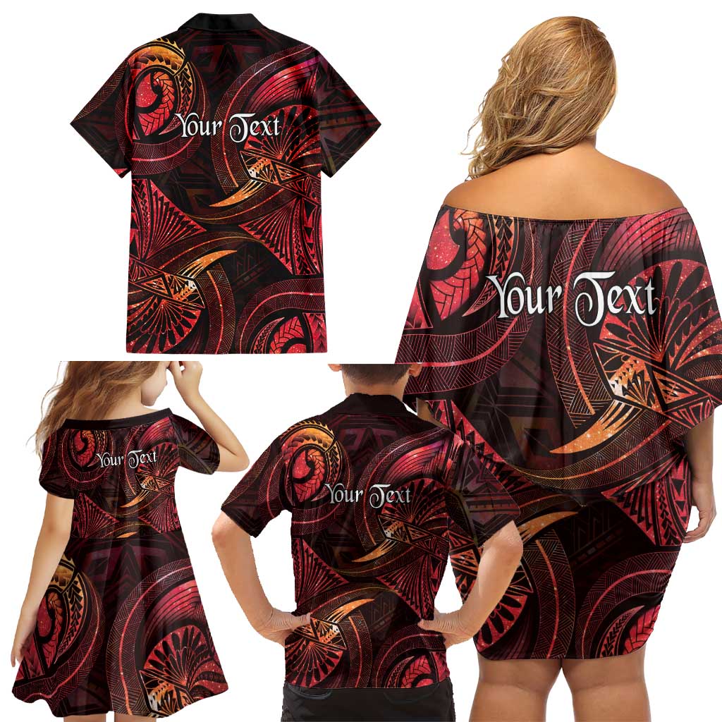 Personalised Polynesia Zodiac Aries Family Matching Off Shoulder Short Dress and Hawaiian Shirt Galaxy Polynesian Pattern Chest Tattoo Style LT14 - Polynesian Pride