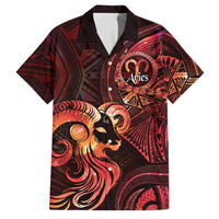 Personalised Polynesia Zodiac Aries Family Matching Off Shoulder Short Dress and Hawaiian Shirt Galaxy Polynesian Pattern Chest Tattoo Style LT14 Dad's Shirt - Short Sleeve Red - Polynesian Pride