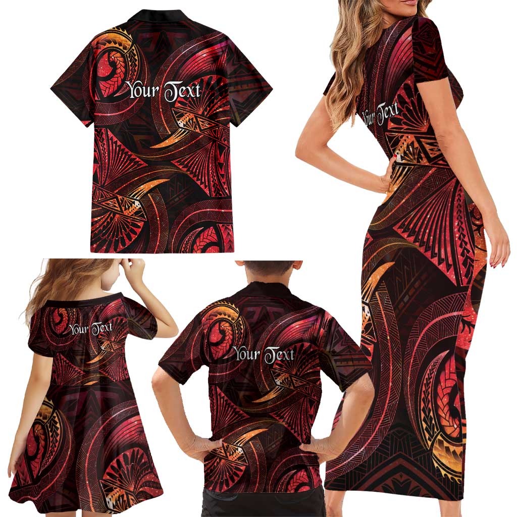 Personalised Polynesia Zodiac Aries Family Matching Short Sleeve Bodycon Dress and Hawaiian Shirt Galaxy Polynesian Pattern Chest Tattoo Style LT14 - Polynesian Pride
