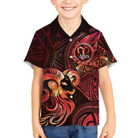 Personalised Polynesia Zodiac Aries Family Matching Summer Maxi Dress and Hawaiian Shirt Galaxy Polynesian Pattern Chest Tattoo Style LT14 Son's Shirt Red - Polynesian Pride