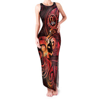 Personalised Polynesia Zodiac Aries Family Matching Tank Maxi Dress and Hawaiian Shirt Galaxy Polynesian Pattern Chest Tattoo Style LT14 Mom's Dress Red - Polynesian Pride
