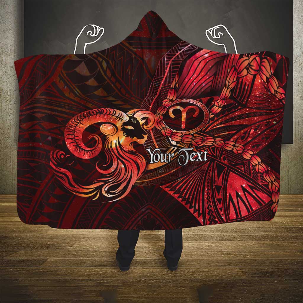 Personalised Polynesia Zodiac Aries Hooded Blanket Galaxy Polynesian Pattern Chest Tattoo Style
