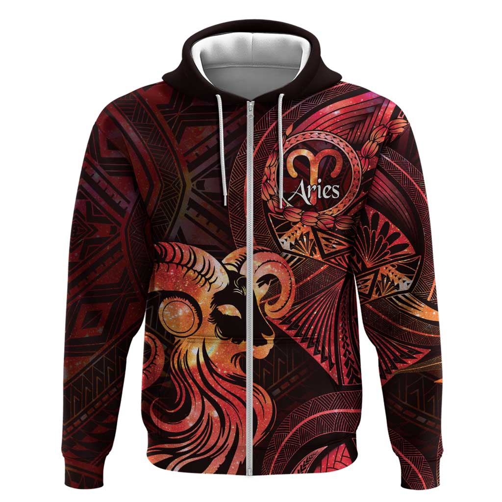 Personalised Polynesia Zodiac Aries Hoodie Galaxy Polynesian Pattern Chest Tattoo Style