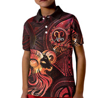 Personalised Polynesia Zodiac Aries Kid Polo Shirt Galaxy Polynesian Pattern Chest Tattoo Style LT14 Kid Red - Polynesian Pride