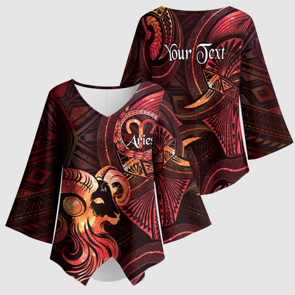 Personalised Polynesia Zodiac Aries Kimono Sleeve Blouse Galaxy Polynesian Pattern Chest Tattoo Style