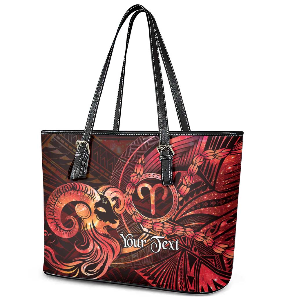 Personalised Polynesia Zodiac Aries Leather Tote Bag Galaxy Polynesian Pattern Chest Tattoo Style