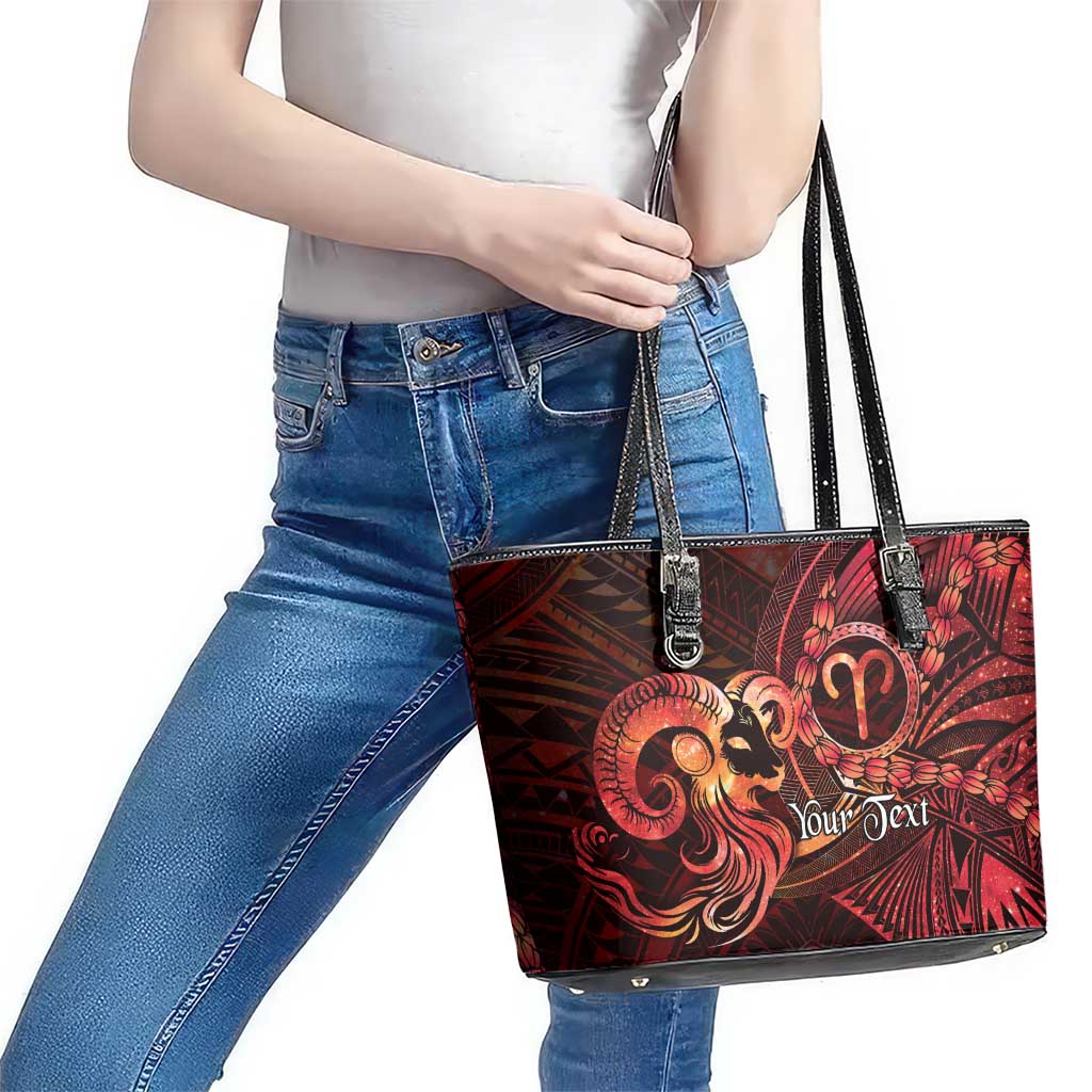 Personalised Polynesia Zodiac Aries Leather Tote Bag Galaxy Polynesian Pattern Chest Tattoo Style
