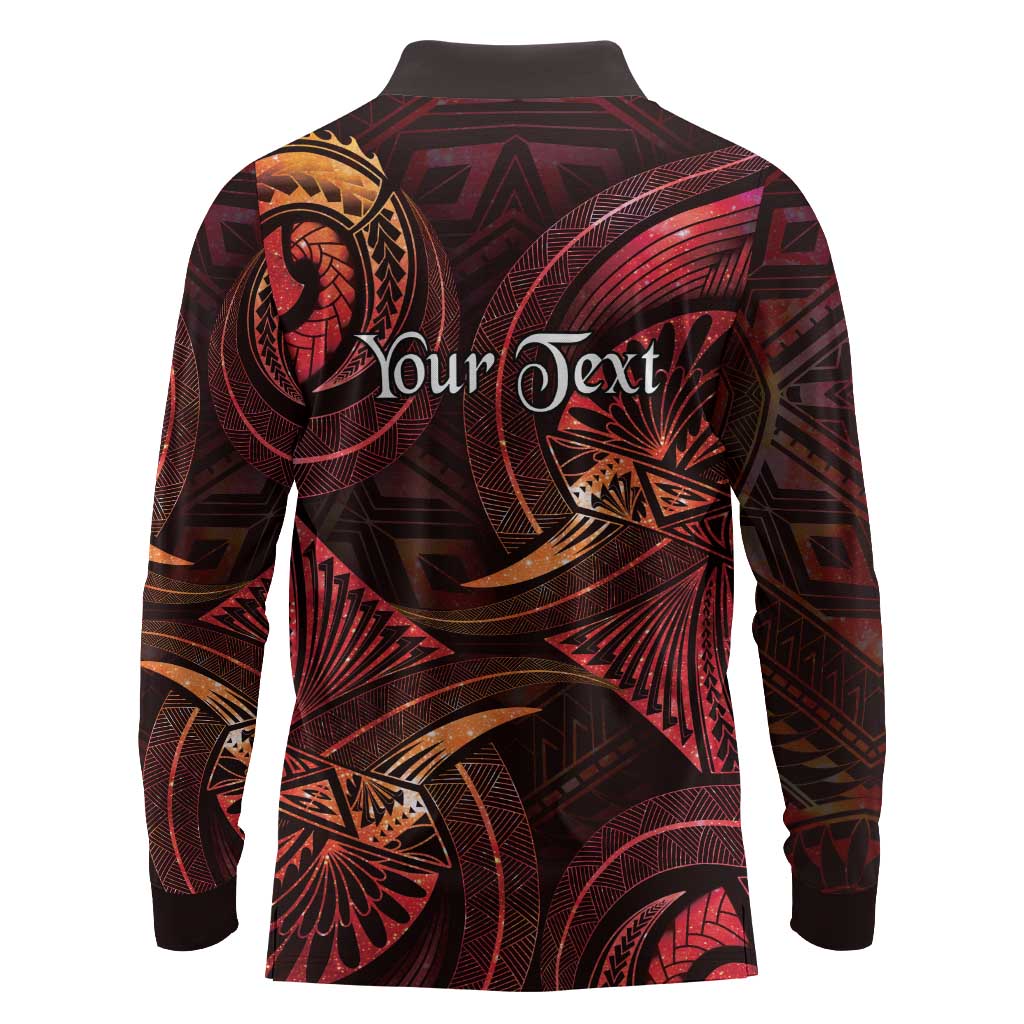 Personalised Polynesia Zodiac Aries Long Sleeve Polo Shirt Galaxy Polynesian Pattern Chest Tattoo Style LT14 - Polynesian Pride