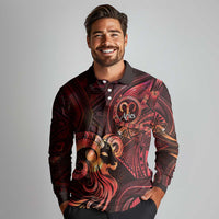 Personalised Polynesia Zodiac Aries Long Sleeve Polo Shirt Galaxy Polynesian Pattern Chest Tattoo Style LT14 - Polynesian Pride