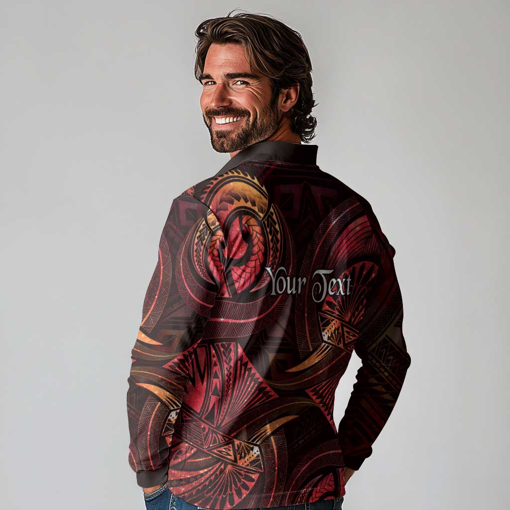 Personalised Polynesia Zodiac Aries Long Sleeve Polo Shirt Galaxy Polynesian Pattern Chest Tattoo Style LT14 - Polynesian Pride