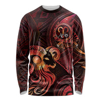 Personalised Polynesia Zodiac Aries Long Sleeve Shirt Galaxy Polynesian Pattern Chest Tattoo Style