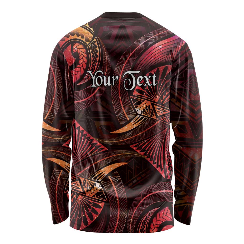 Personalised Polynesia Zodiac Aries Long Sleeve Shirt Galaxy Polynesian Pattern Chest Tattoo Style