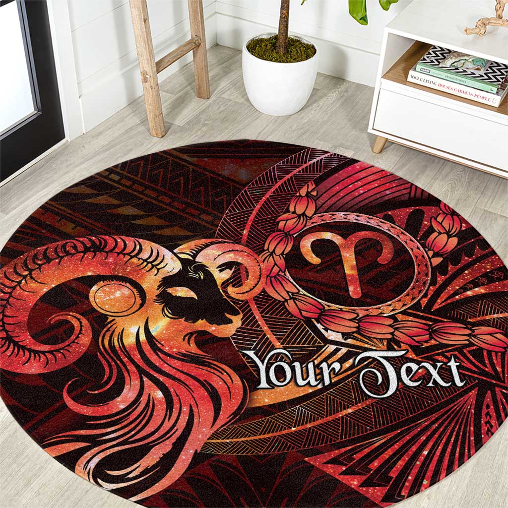 Personalised Polynesia Zodiac Aries Round Carpet Galaxy Polynesian Pattern Chest Tattoo Style