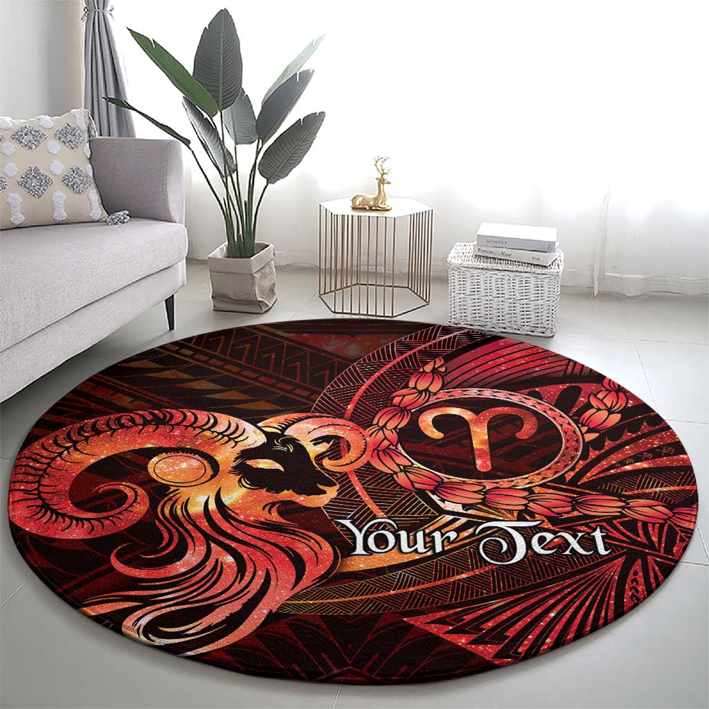 Personalised Polynesia Zodiac Aries Round Carpet Galaxy Polynesian Pattern Chest Tattoo Style