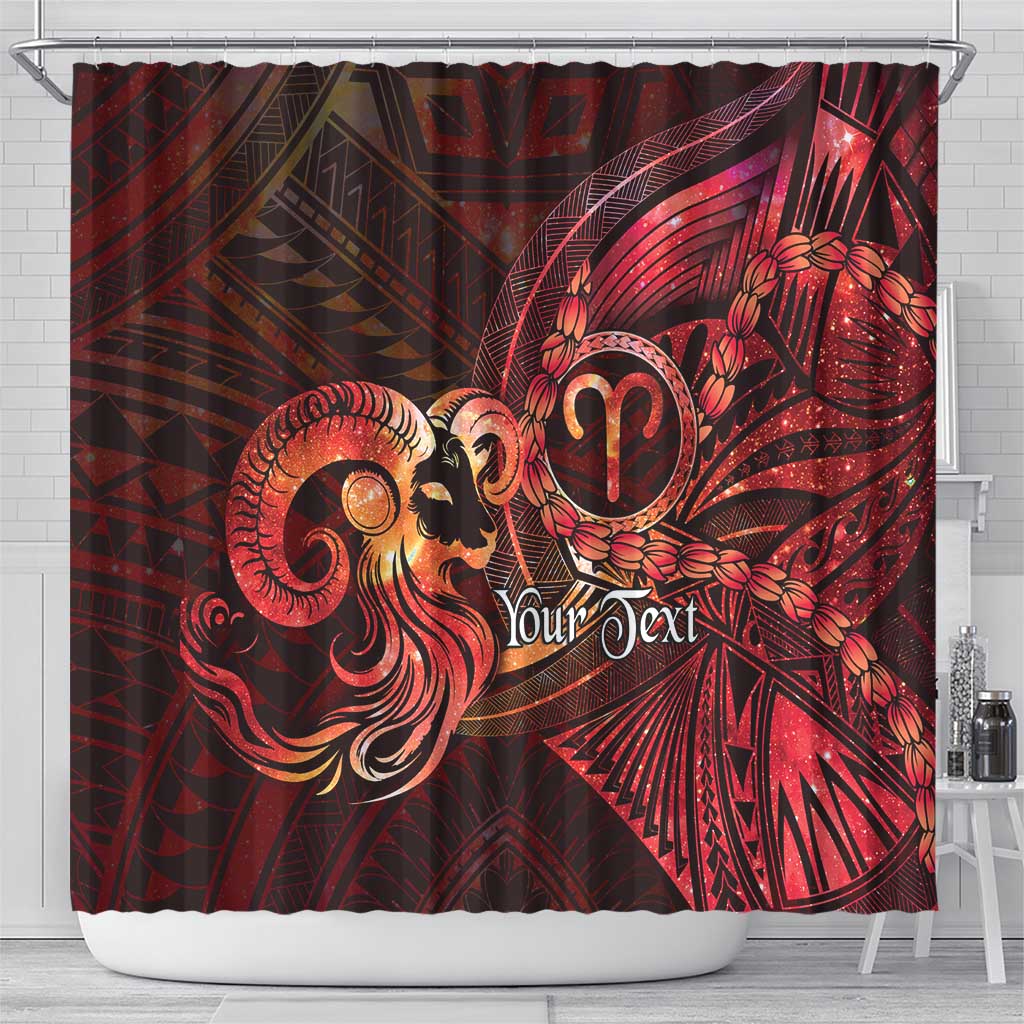 Personalised Polynesia Zodiac Aries Shower Curtain Galaxy Polynesian Pattern Chest Tattoo Style