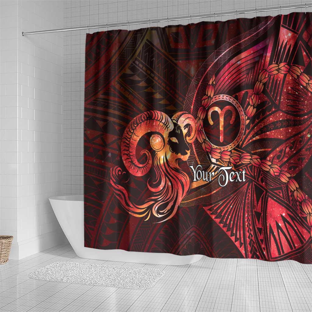 Personalised Polynesia Zodiac Aries Shower Curtain Galaxy Polynesian Pattern Chest Tattoo Style
