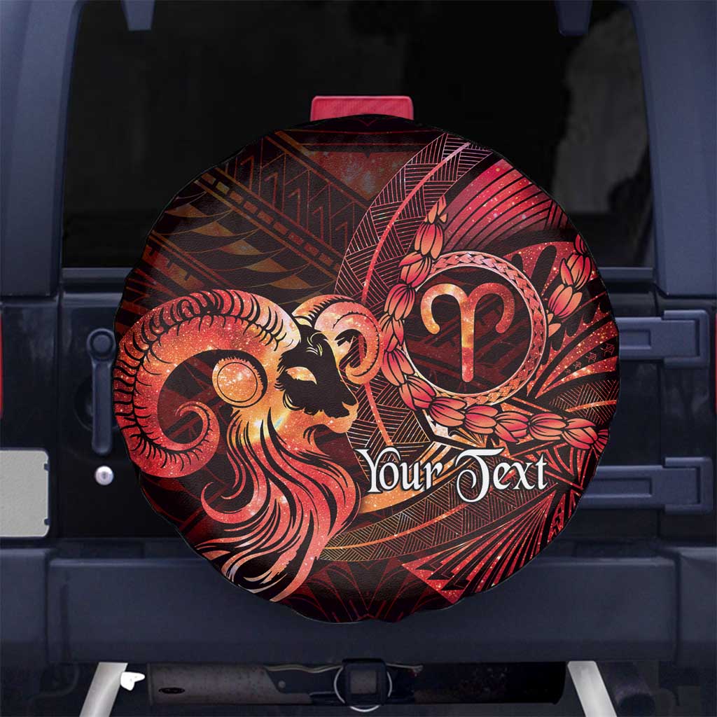 Personalised Polynesia Zodiac Aries Spare Tire Cover Galaxy Polynesian Pattern Chest Tattoo Style LT14 No hole Red - Polynesian Pride