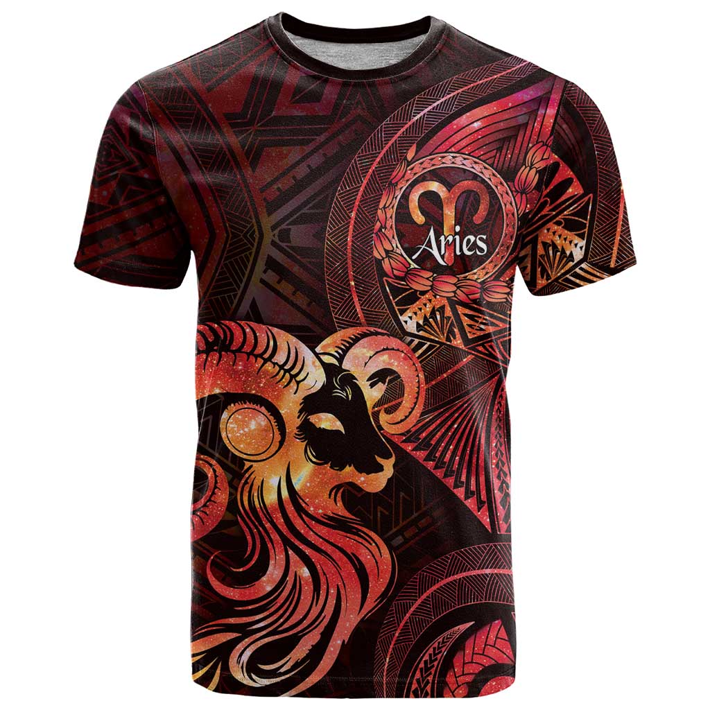 Personalised Polynesia Zodiac Aries T Shirt Galaxy Polynesian Pattern Chest Tattoo Style