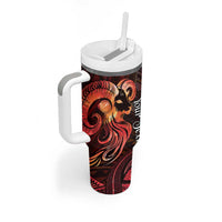Personalised Polynesia Zodiac Aries Tumbler With Handle Galaxy Polynesian Pattern Chest Tattoo Style