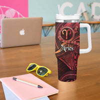 Personalised Polynesia Zodiac Aries Tumbler With Handle Galaxy Polynesian Pattern Chest Tattoo Style
