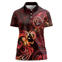 Personalised Polynesia Zodiac Aries Women Polo Shirt Galaxy Polynesian Pattern Chest Tattoo Style