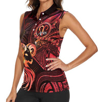 Personalised Polynesia Zodiac Aries Women Sleeveless Polo Shirt Galaxy Polynesian Pattern Chest Tattoo Style