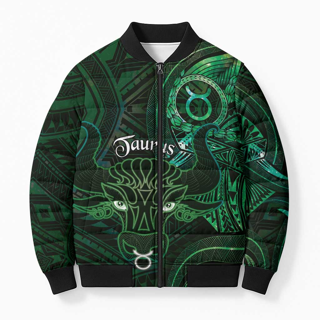 Personalised Polynesia Zodiac Taurus Bomber Puffer Jacket Galaxy Polynesian Pattern Chest Tattoo Style
