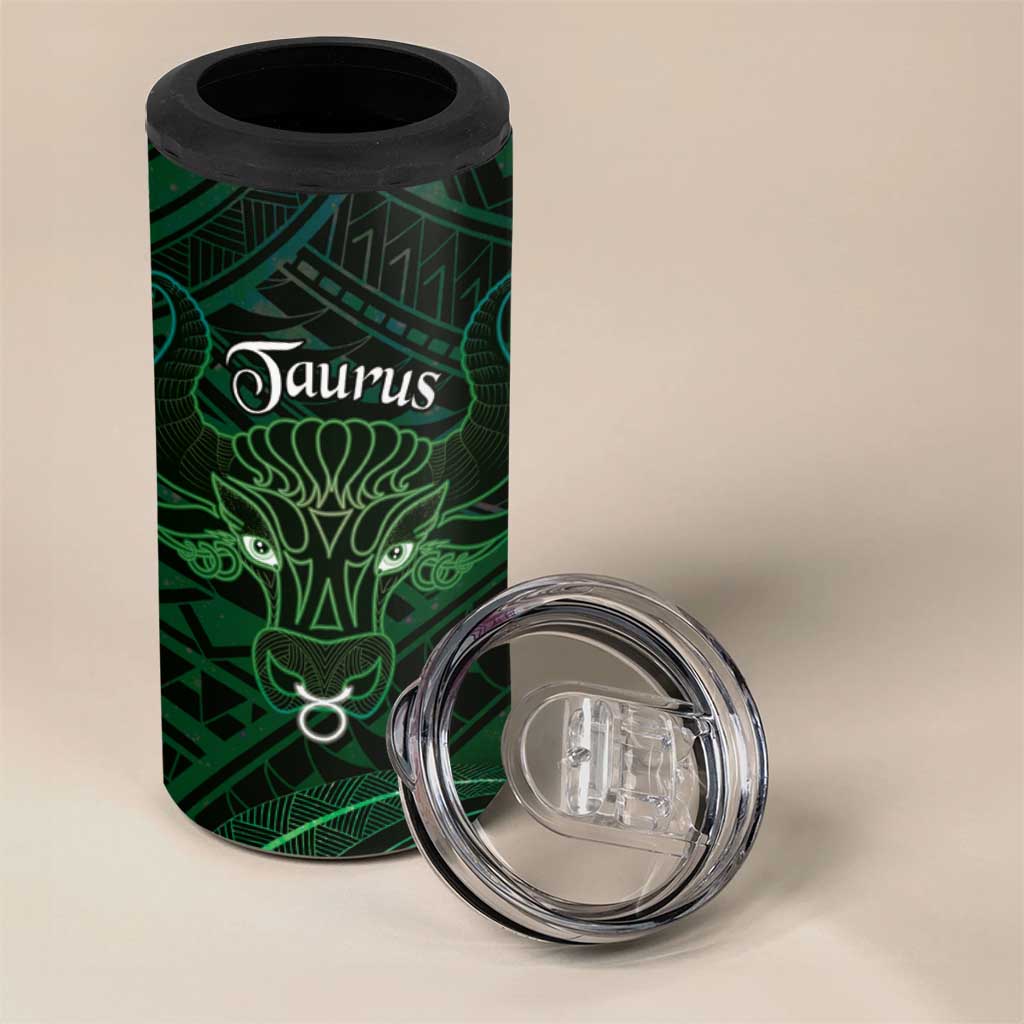 Personalised Polynesia Zodiac Taurus 4 in 1 Can Cooler Tumbler Galaxy Polynesian Pattern Chest Tattoo Style