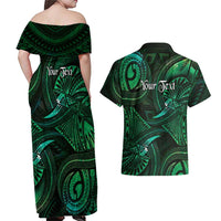Personalised Polynesia Zodiac Taurus Couples Matching Off Shoulder Maxi Dress and Hawaiian Shirt Galaxy Polynesian Pattern Chest Tattoo Style LT14 - Polynesian Pride