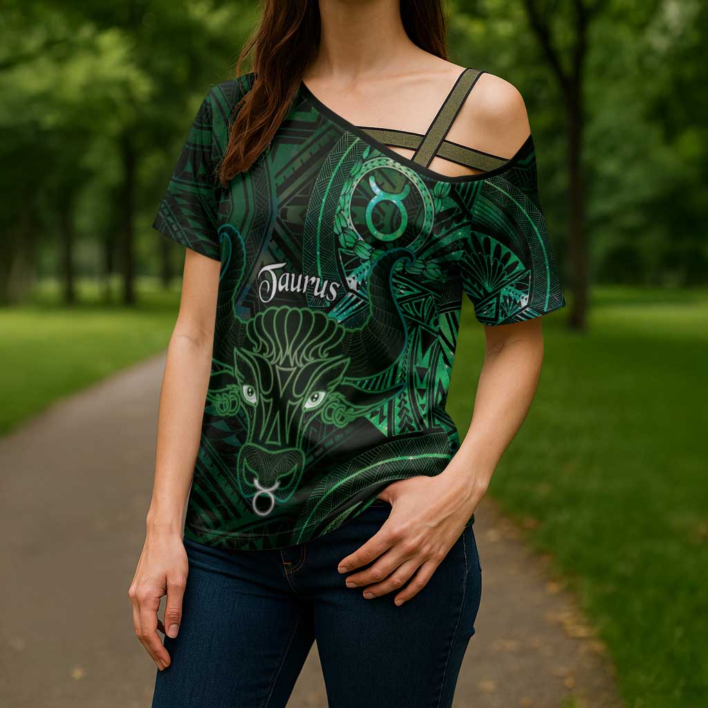 Personalised Polynesia Zodiac Taurus Cross Shoulder Shirt Galaxy Polynesian Pattern Chest Tattoo Style