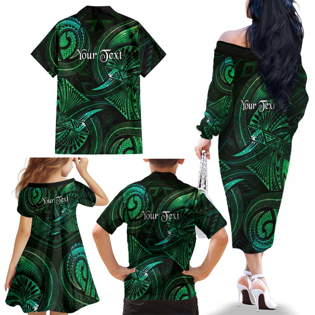 Personalised Polynesia Zodiac Taurus Family Matching Off The Shoulder Long Sleeve Dress and Hawaiian Shirt Galaxy Polynesian Pattern Chest Tattoo Style LT14 - Polynesian Pride