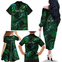Personalised Polynesia Zodiac Taurus Family Matching Off The Shoulder Long Sleeve Dress and Hawaiian Shirt Galaxy Polynesian Pattern Chest Tattoo Style LT14 - Polynesian Pride
