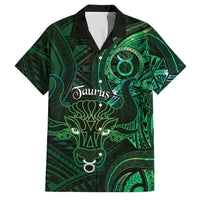 Personalised Polynesia Zodiac Taurus Family Matching Off Shoulder Maxi Dress and Hawaiian Shirt Galaxy Polynesian Pattern Chest Tattoo Style LT14 Dad's Shirt - Short Sleeve Green - Polynesian Pride