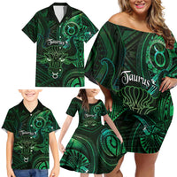 Personalised Polynesia Zodiac Taurus Family Matching Off Shoulder Short Dress and Hawaiian Shirt Galaxy Polynesian Pattern Chest Tattoo Style LT14 - Polynesian Pride