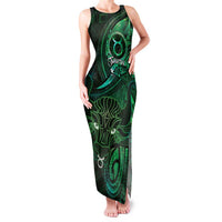 Personalised Polynesia Zodiac Taurus Family Matching Tank Maxi Dress and Hawaiian Shirt Galaxy Polynesian Pattern Chest Tattoo Style LT14 Mom's Dress Green - Polynesian Pride