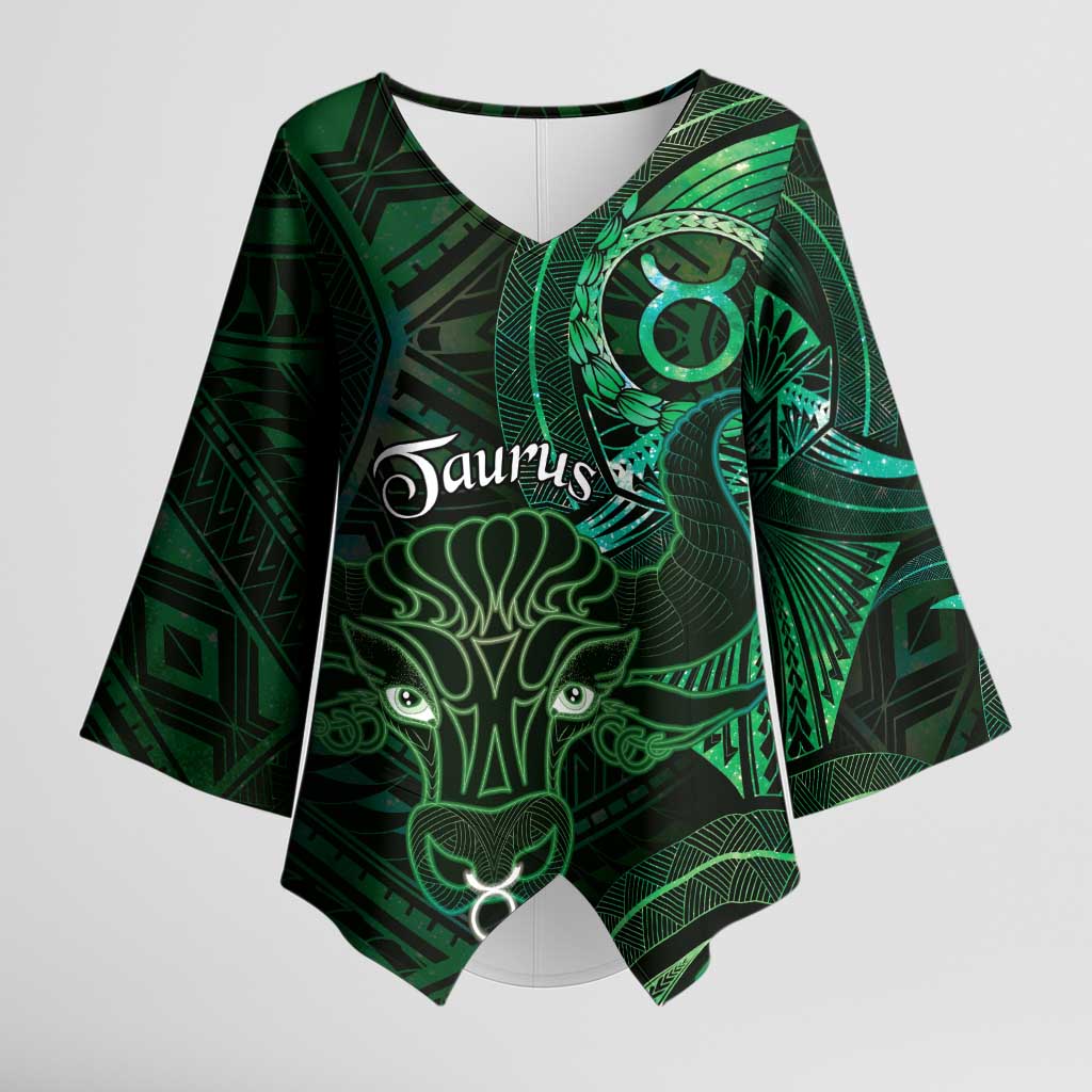 Personalised Polynesia Zodiac Taurus Kimono Sleeve Blouse Galaxy Polynesian Pattern Chest Tattoo Style