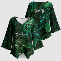Personalised Polynesia Zodiac Taurus Kimono Sleeve Blouse Galaxy Polynesian Pattern Chest Tattoo Style