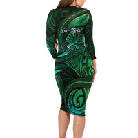 Personalised Polynesia Zodiac Taurus Long Sleeve Bodycon Dress Galaxy Polynesian Pattern Chest Tattoo Style