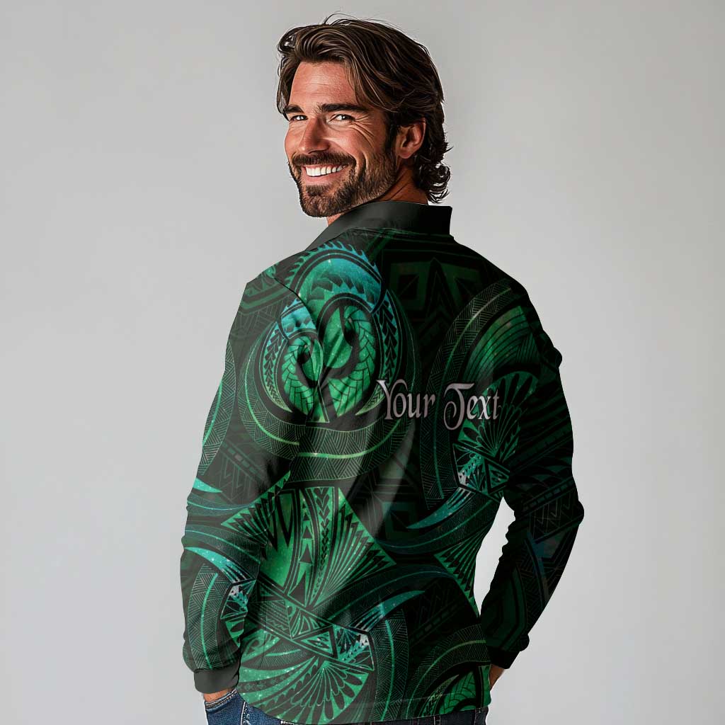 Personalised Polynesia Zodiac Taurus Long Sleeve Polo Shirt Galaxy Polynesian Pattern Chest Tattoo Style