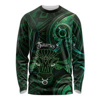 Personalised Polynesia Zodiac Taurus Long Sleeve Shirt Galaxy Polynesian Pattern Chest Tattoo Style