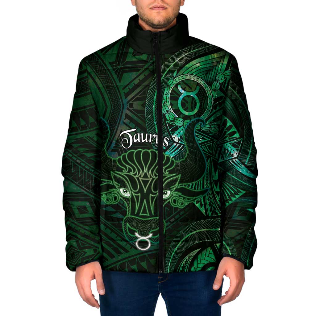 Personalised Polynesia Zodiac Taurus Padded Jacket Galaxy Polynesian Pattern Chest Tattoo Style