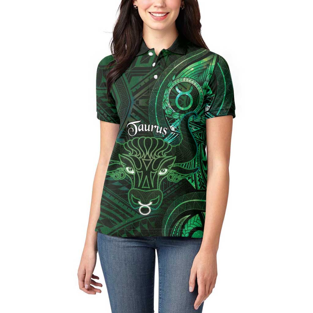 Personalised Polynesia Zodiac Taurus Women Polo Shirt Galaxy Polynesian Pattern Chest Tattoo Style