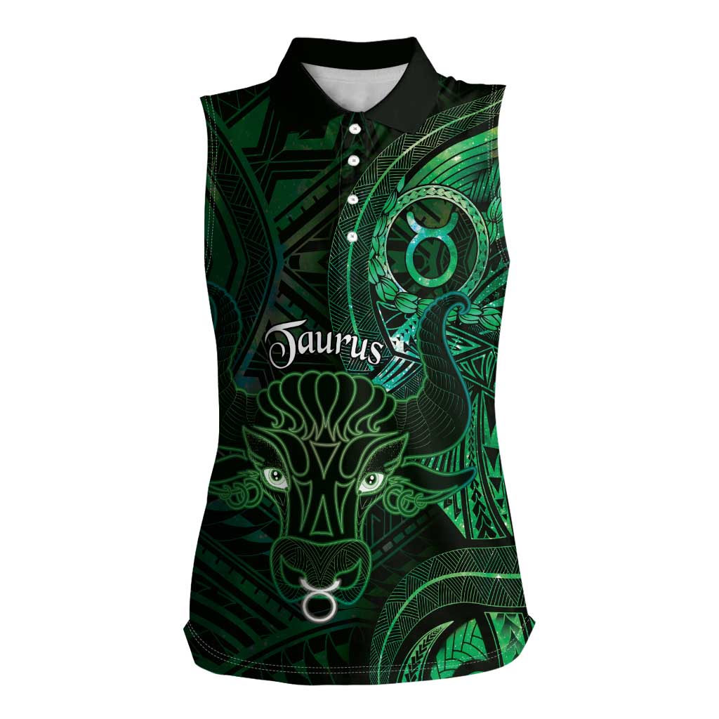 Personalised Polynesia Zodiac Taurus Women Sleeveless Polo Shirt Galaxy Polynesian Pattern Chest Tattoo Style