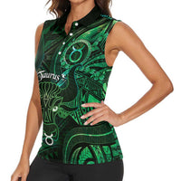 Personalised Polynesia Zodiac Taurus Women Sleeveless Polo Shirt Galaxy Polynesian Pattern Chest Tattoo Style