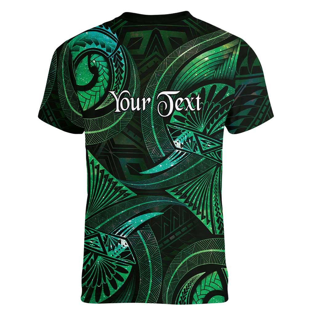 Personalised Polynesia Zodiac Taurus Women V-Neck T-Shirt Galaxy Polynesian Pattern Chest Tattoo Style