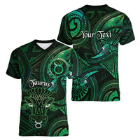Personalised Polynesia Zodiac Taurus Women V-Neck T-Shirt Galaxy Polynesian Pattern Chest Tattoo Style