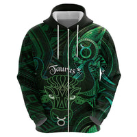 Personalised Polynesia Zodiac Taurus Zip Hoodie Galaxy Polynesian Pattern Chest Tattoo Style