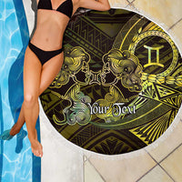Personalised Polynesia Zodiac Gemini Beach Blanket Galaxy Polynesian Pattern Chest Tattoo Style