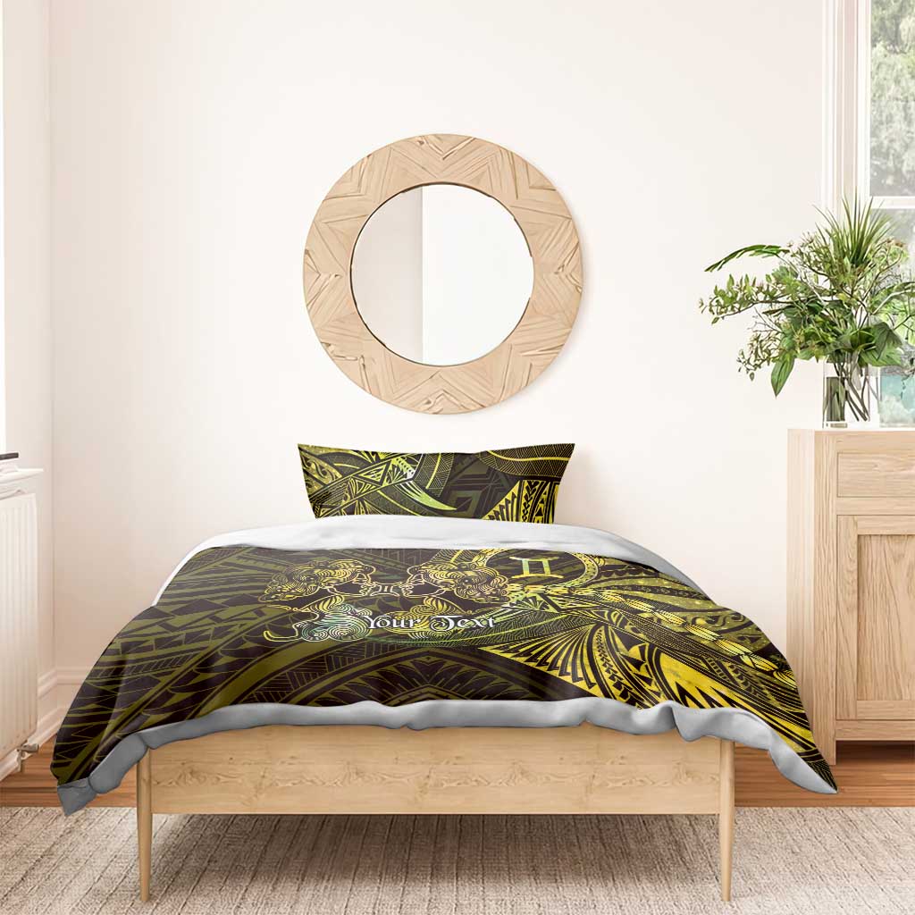 Personalised Polynesia Zodiac Gemini Bedding Set Galaxy Polynesian Pattern Chest Tattoo Style